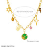 Stainless Steel Box Chain Green Enamel Round Pendant Necklace With Star Pattern And Electroplating For Women