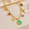 Stainless Steel Box Chain Green Enamel Round Pendant Necklace With Star Pattern And Electroplating For Women