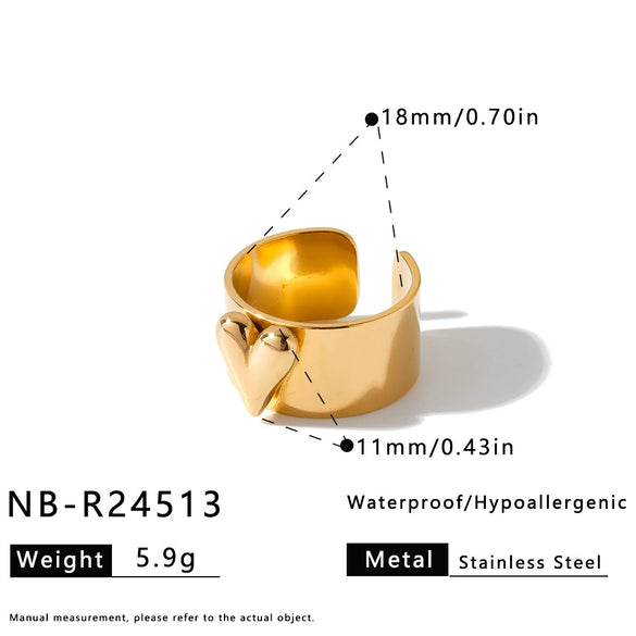Stainless Steel Bracelet And Ring Set With Three Dimensional Heart Pattern Gold Tone Vacuum Plated Jewelry For Women