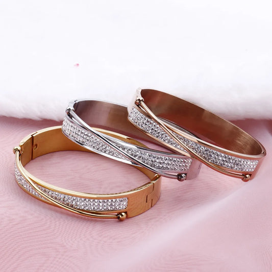 Stainless Steel Bracelet European And American Fashion Wide Diamond Bracelet