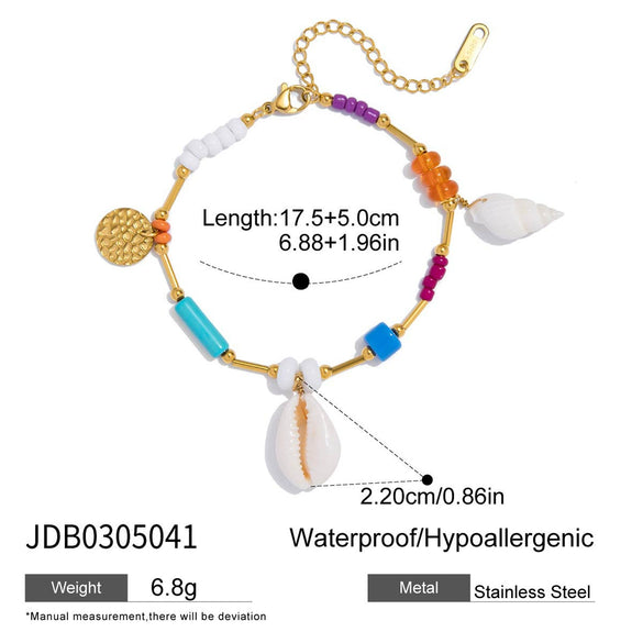 Stainless Steel Bracelet Ocean Style Geometric Pattern Blue Turquoise Flat And Round Beads Electroplated