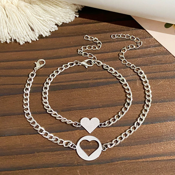 Stainless Steel Bracelet Unisex Simple Hollow Love Sun Moon With Heart Geometric Pattern Polished