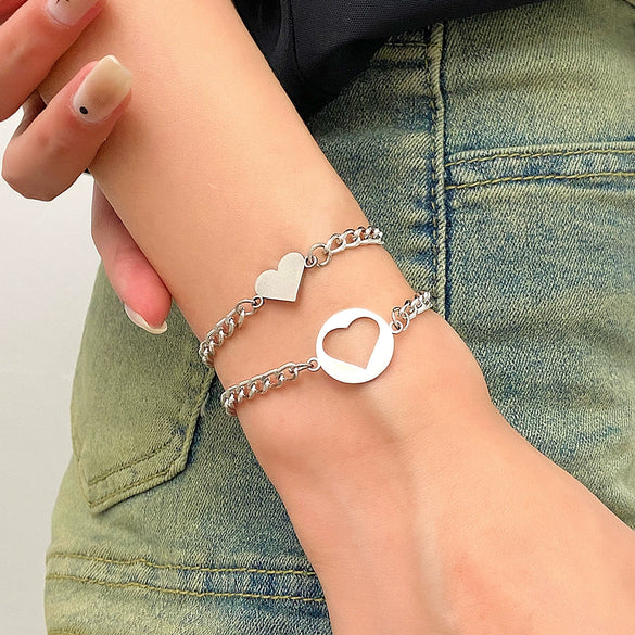 Stainless Steel Bracelet Unisex Simple Hollow Love Sun Moon With Heart Geometric Pattern Polished