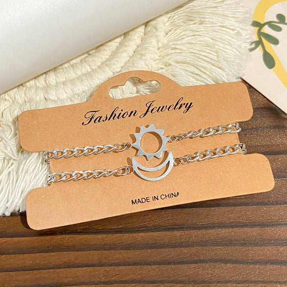 Stainless Steel Bracelet Unisex Simple Hollow Love Sun Moon With Heart Geometric Pattern Polished