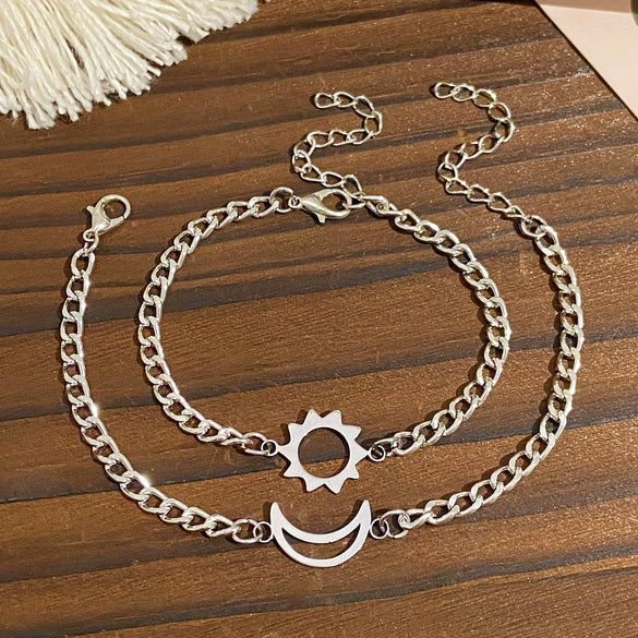 Stainless Steel Bracelet Unisex Simple Hollow Love Sun Moon With Heart Geometric Pattern Polished