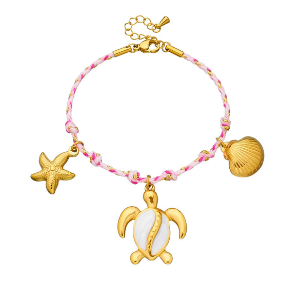 Stainless Steel Braided Women's Animal Pendant Bracelet With Marine Life Shapes And Electroplating
