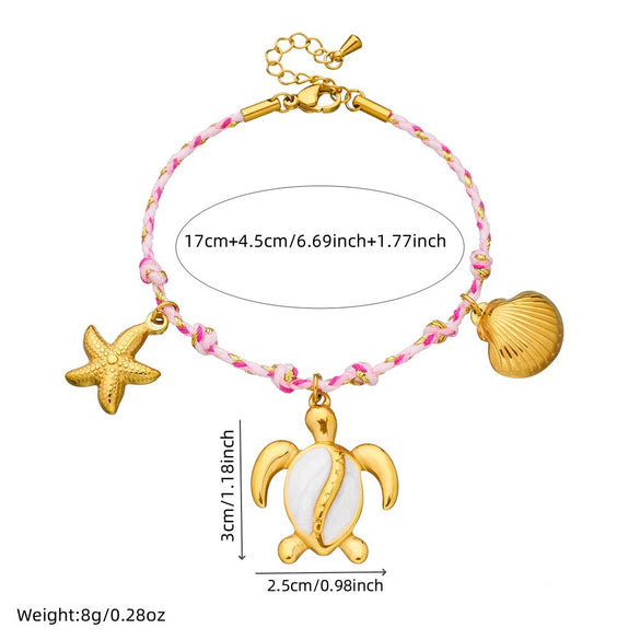 Stainless Steel Braided Women's Animal Pendant Bracelet With Marine Life Shapes And Electroplating