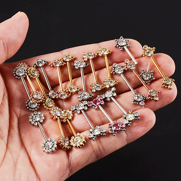 Stainless Steel Breast Ring With Butterfly Color Diamond Bag Drill Pattern Polishing Welding Process Unisex Style