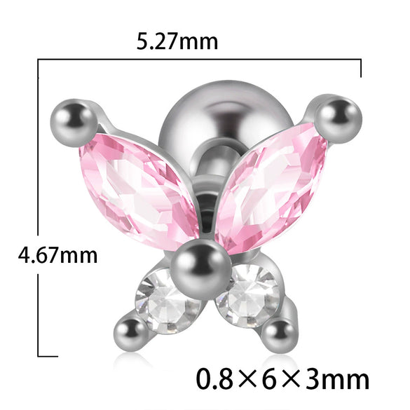 Stainless Steel Butterfly Ear Nail With Zircon And Diamond Lovely Animal Style
