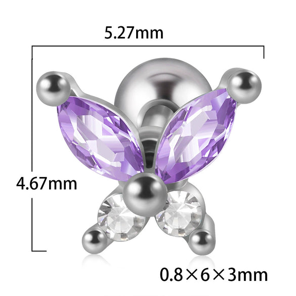 Stainless Steel Butterfly Ear Nail With Zircon And Diamond Lovely Animal Style