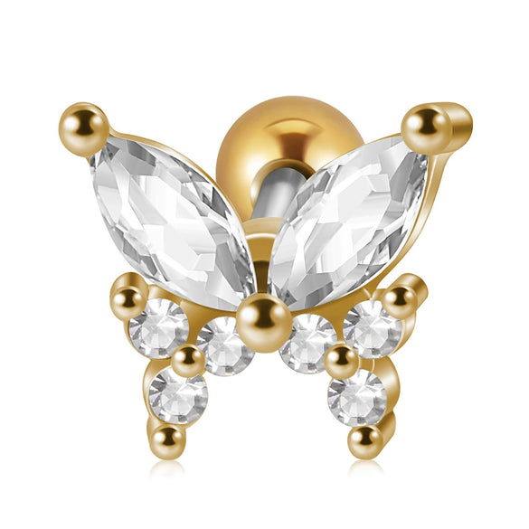 Stainless Steel Butterfly Ear Nail With Zircon And Diamond Lovely Animal Style