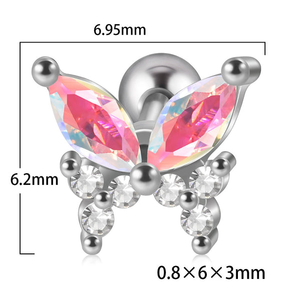 Stainless Steel Butterfly Ear Nail With Zircon And Diamond Lovely Animal Style