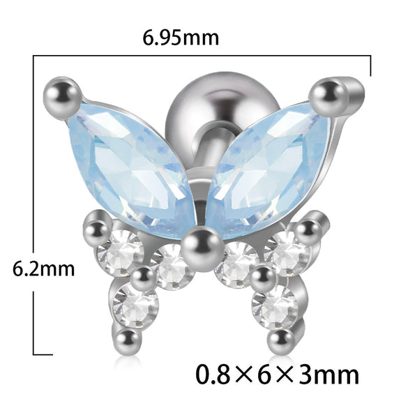 Stainless Steel Butterfly Ear Nail With Zircon And Diamond Lovely Animal Style
