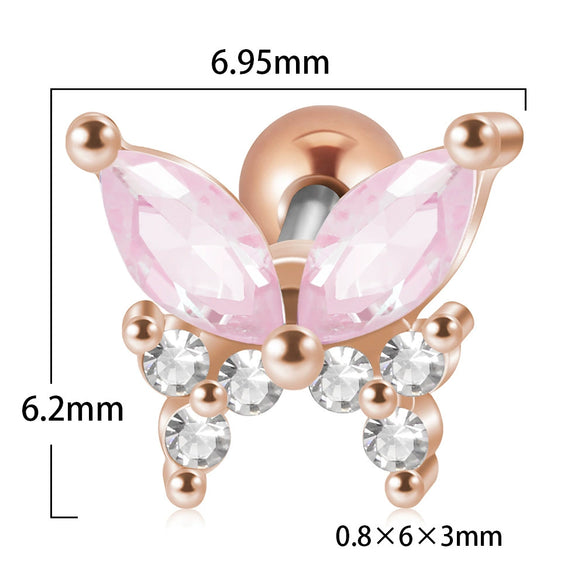 Stainless Steel Butterfly Ear Nail With Zircon And Diamond Lovely Animal Style