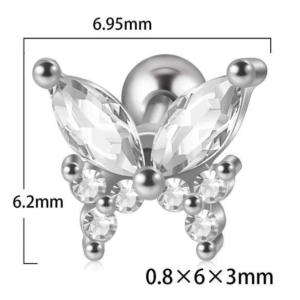 Stainless Steel Butterfly Ear Nail With Zircon And Diamond Lovely Animal Style