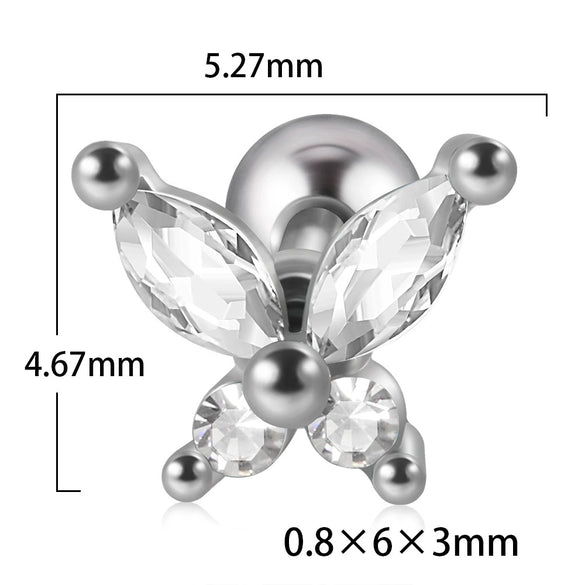 Stainless Steel Butterfly Ear Nail With Zircon And Diamond Lovely Animal Style