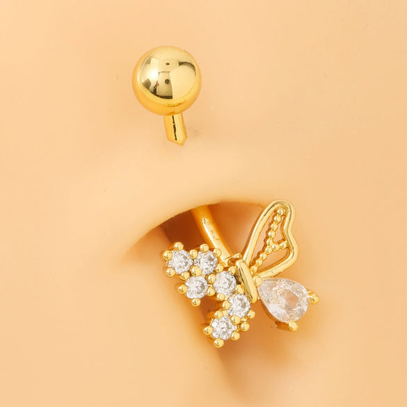 Stainless Steel Butterfly Navel Ring 18K Real Gold Plated Body Piercing Jewelry Accessories For Women