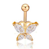 Stainless Steel Butterfly Navel Ring With Diamond Design And Alloy Inlaid Artificial Gemstones For Women Body Piercing Jewelry