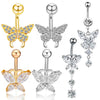 Stainless Steel Butterfly Navel Ring With Diamond Design And Alloy Inlaid Artificial Gemstones For Women Body Piercing Jewelry
