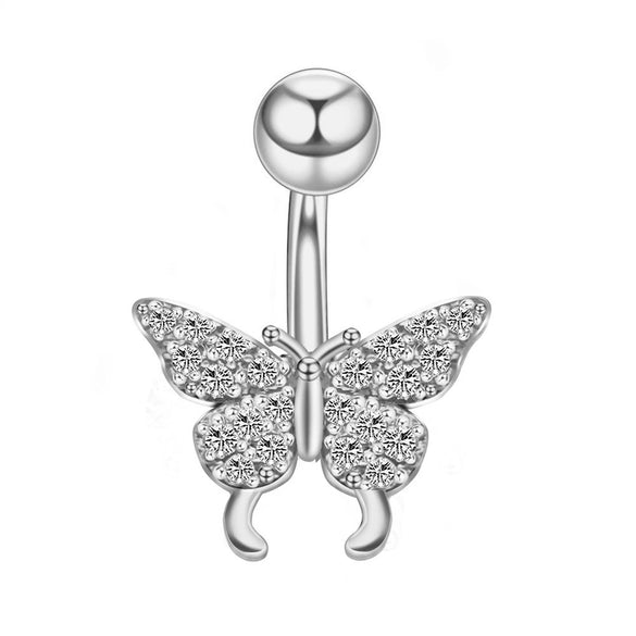 Stainless Steel Butterfly Navel Ring With Diamond Design And Alloy Inlaid Artificial Gemstones For Women Body Piercing Jewelry