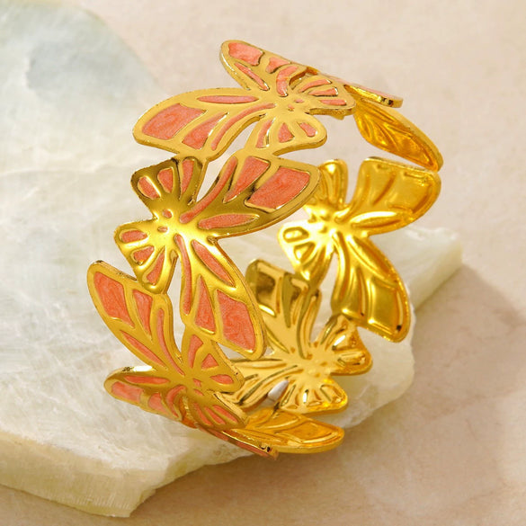 Stainless Steel Butterfly Open Bracelet With Dripping Oil Finish Fashion Temperament Titanium Steel Cuff Bangle