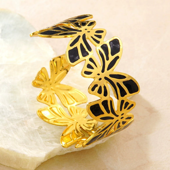 Stainless Steel Butterfly Open Bracelet With Dripping Oil Finish Fashion Temperament Titanium Steel Cuff Bangle