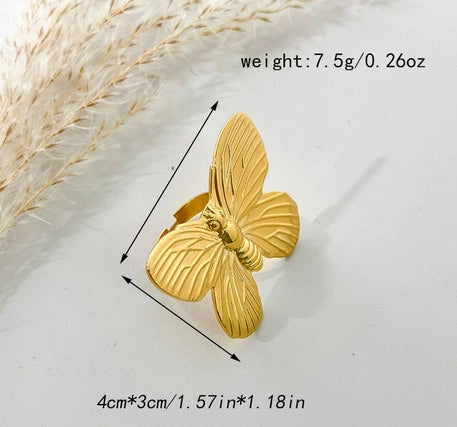 Stainless Steel Butterfly Ring Retro Luxury High End Jewelry With Animal Pattern And Electroplating Treatment For Women