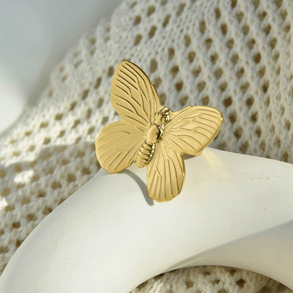 Stainless Steel Butterfly Ring Retro Luxury High End Jewelry With Animal Pattern And Electroplating Treatment For Women
