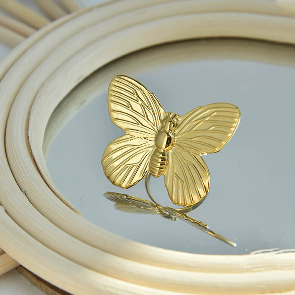 Stainless Steel Butterfly Ring Retro Luxury High End Jewelry With Animal Pattern And Electroplating Treatment For Women