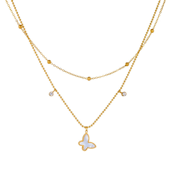 Stainless Steel Butterfly With Acrylic Diamond Bead Double Layer Women's Fashion Necklace And Anklet