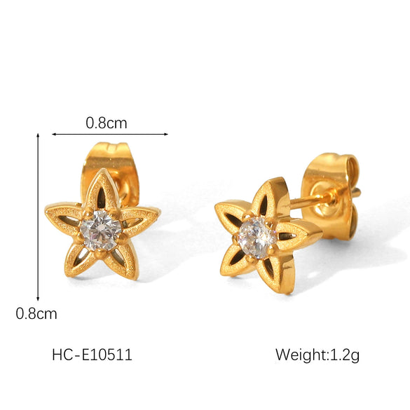 Stainless Steel Butterfly Zircon Star Fivepetal Flower Pearl Earrings With Electroplating For Women