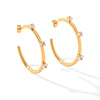 Stainless Steel C Shape Hoop Earrings With Zircon Inlay Geometric Ins Style Electroplated Fashion Earrings For Women