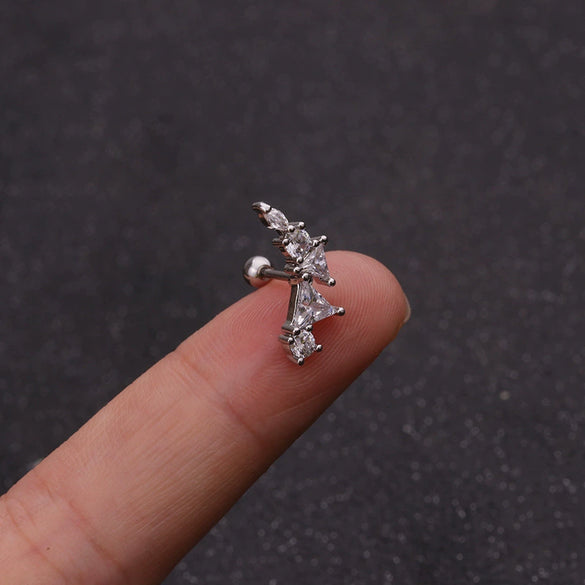 Stainless Steel Cartilage Earrings With Fivepointed Star And Inlaid Zircon