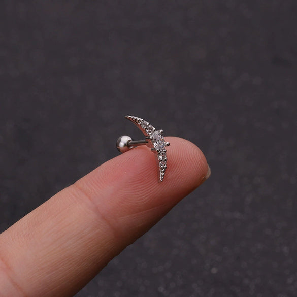 Stainless Steel Cartilage Earrings With Fivepointed Star And Inlaid Zircon
