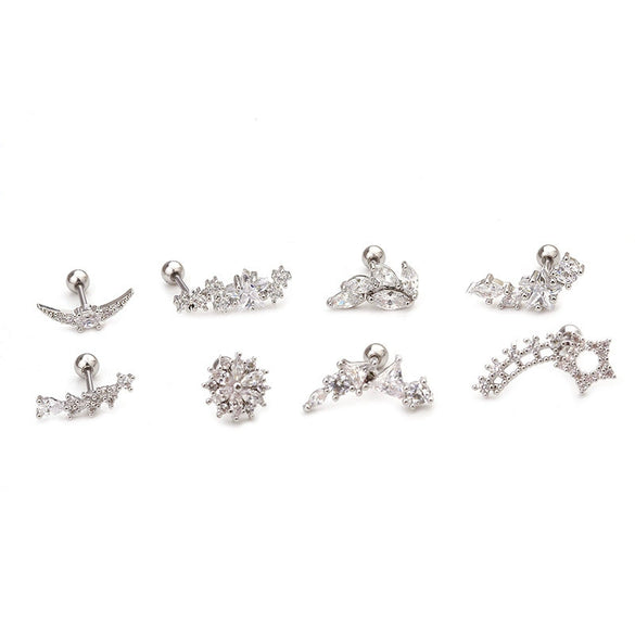 Stainless Steel Cartilage Earrings With Fivepointed Star And Inlaid Zircon