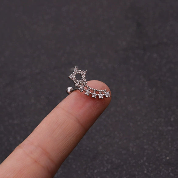 Stainless Steel Cartilage Earrings With Fivepointed Star And Inlaid Zircon