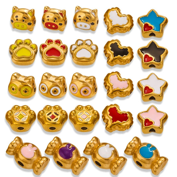 Stainless Steel Cartoon Beads With Oil Dropping Large Hole Eight Eyes Pattern 18K Gold Vacuum Plated Diy Bracelet Jewelry Accessories