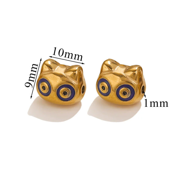 Stainless Steel Cartoon Beads With Oil Dropping Large Hole Eight Eyes Pattern 18K Gold Vacuum Plated Diy Bracelet Jewelry Accessories
