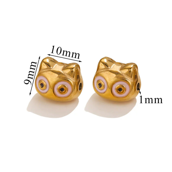 Stainless Steel Cartoon Beads With Oil Dropping Large Hole Eight Eyes Pattern 18K Gold Vacuum Plated Diy Bracelet Jewelry Accessories