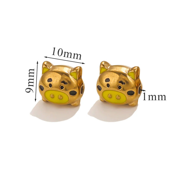 Stainless Steel Cartoon Beads With Oil Dropping Large Hole Eight Eyes Pattern 18K Gold Vacuum Plated Diy Bracelet Jewelry Accessories