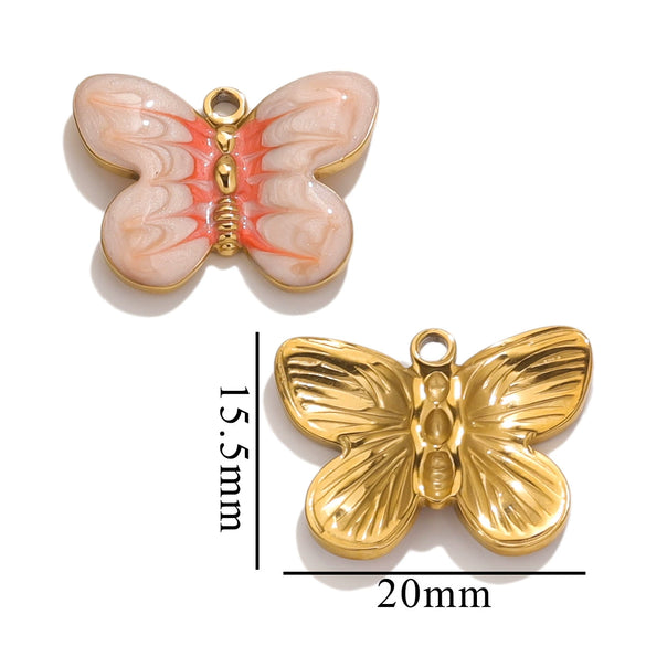 Stainless Steel Cartoon Butterfly Pendant Jewelry Accessories With Oil Dropping Enamel And Vacuum Gold Plated