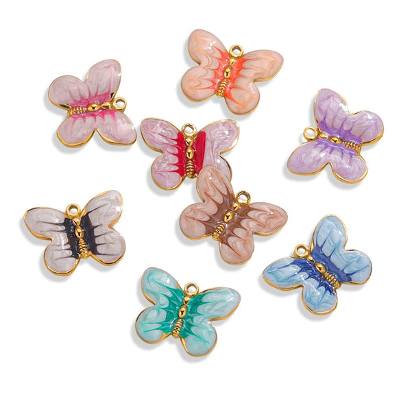Stainless Steel Cartoon Butterfly Pendant Jewelry Accessories With Oil Dropping Enamel And Vacuum Gold Plated