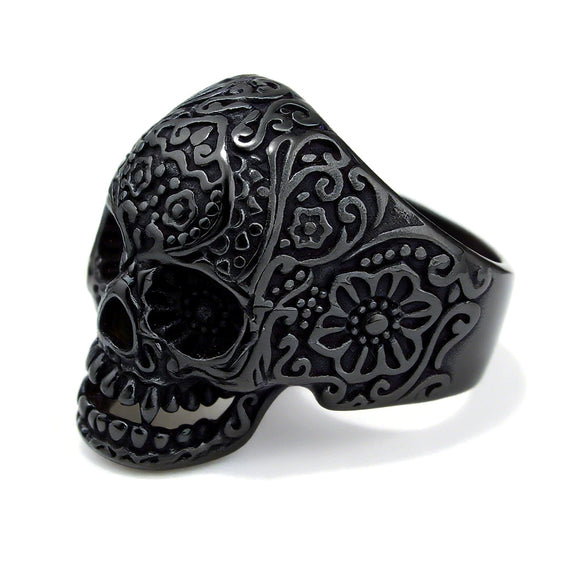 Stainless Steel Carved Skull Ring Polish Trendy Unisex