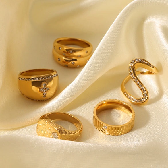 Stainless Steel Casting Geometric Diamondencrusted Women's Rings
