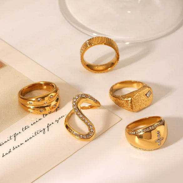 Stainless Steel Casting Geometric Diamondencrusted Women's Rings