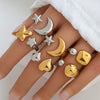 Stainless Steel Casting Open Ring Set With Leaf U Shaped And Geometric Patterns Real Gold Plated For Women