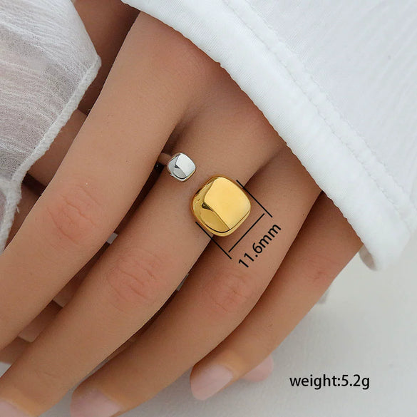 Stainless Steel Casting Open Ring Set With Leaf U Shaped And Geometric Patterns Real Gold Plated For Women