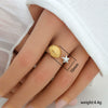 Stainless Steel Casting Open Ring Set With Leaf U Shaped And Geometric Patterns Real Gold Plated For Women