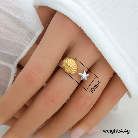Stainless Steel Casting Open Ring Set With Leaf U Shaped And Geometric Patterns Real Gold Plated For Women