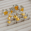 Stainless Steel Casting Open Ring Set With Leaf U Shaped And Geometric Patterns Real Gold Plated For Women